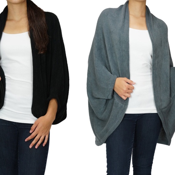 BLACK CARDIGAN BAT WING OVER SHOULDER SWEATER - Picture 1 of 4